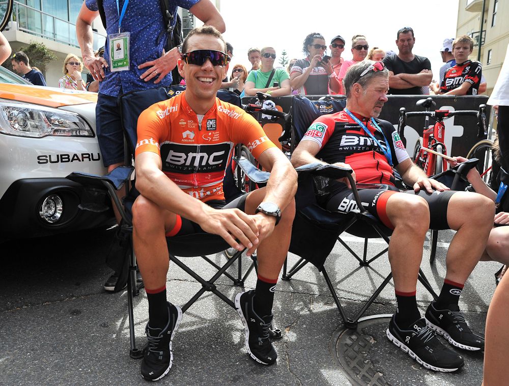 Richie Porte and BMC GM Jim Ochowicz relax before the start of stage 3