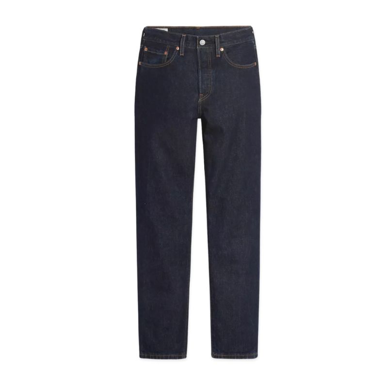 A pair of dark wash denim Levi's 501 jeans