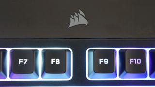 Corsair K55 RGB Pro XT gaming keyboard logo at top of keyboard