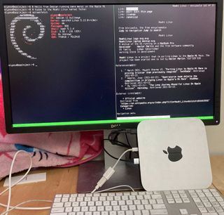 An Apple Mac Mini with M1 SoC running Debian.