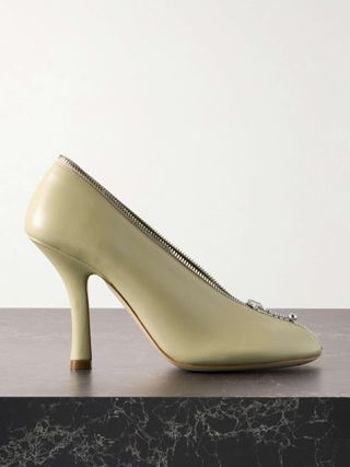 Zip-Embellished Leather Pumps