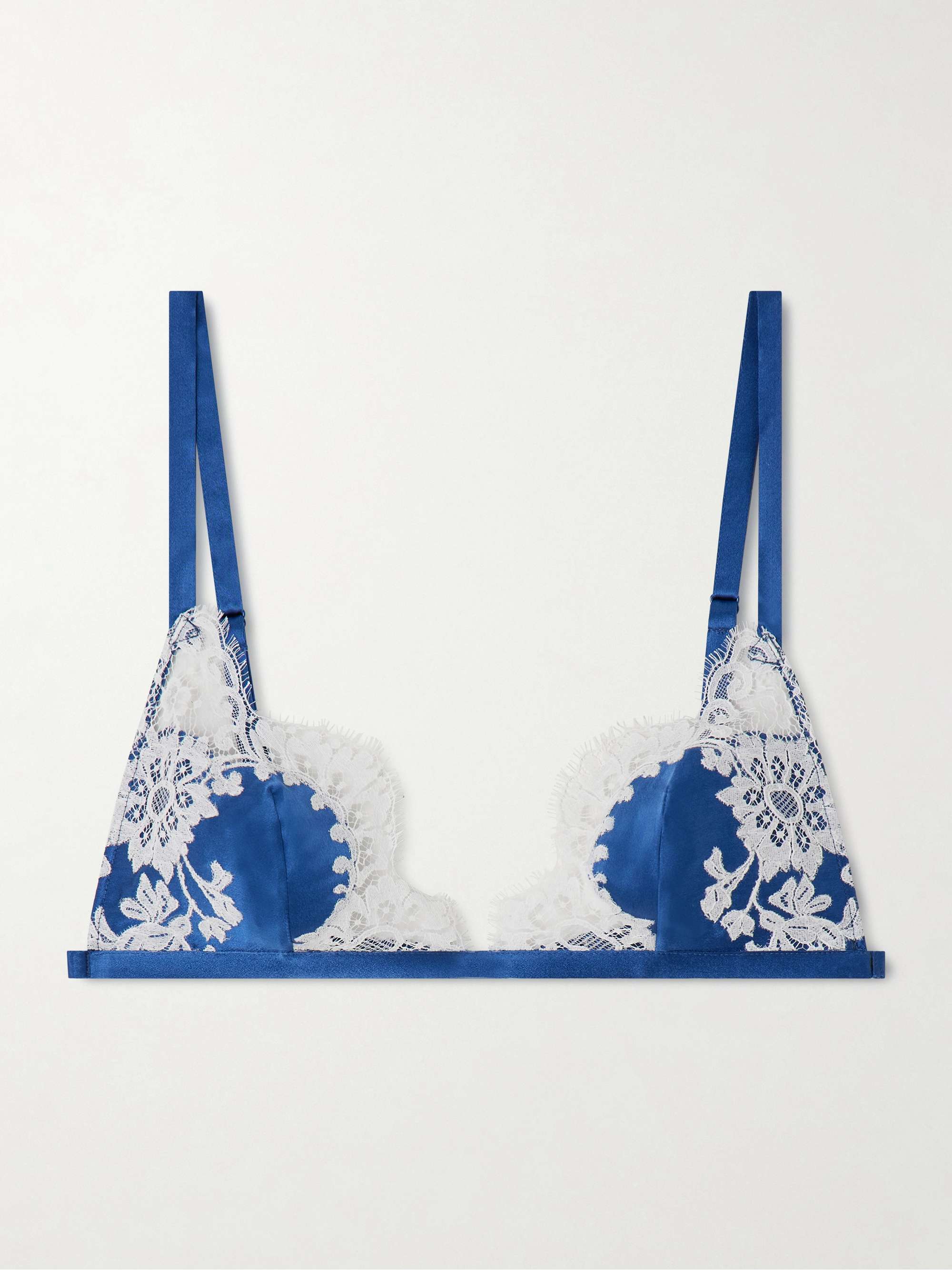 Lace-Trimmed Silk-Satin Soft-Cup Bra