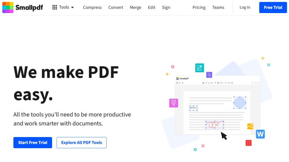 Website screenshot of SmallPDF (August, 2025)