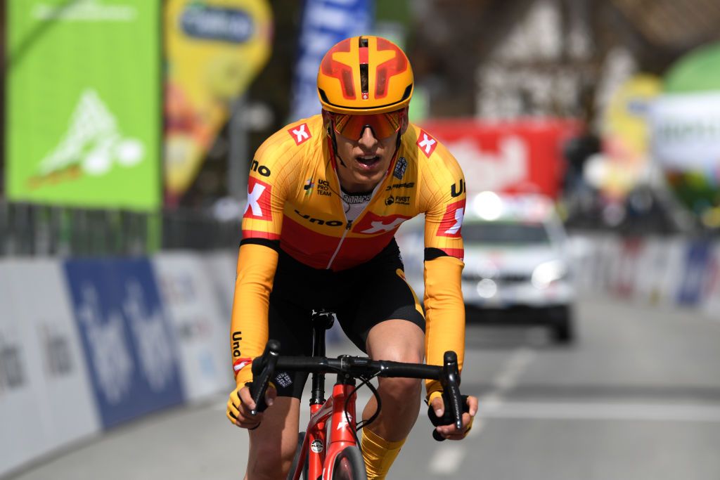 FEICHTEN IM KAUNERTAL AUSTRIA APRIL 20 Tobias Johannessen Halland of Norway and Uno X Pro Cycling Team on arrival during the 44th Tour of the Alps 2021 Stage 2 a 1215km stage from Innsbruck to Feichten im Kaunertal 1291m TourofTheAlps TouroftheAlps on April 20 2021 in Feichten im Kaunertal Austria Photo by Tim de WaeleGetty Images