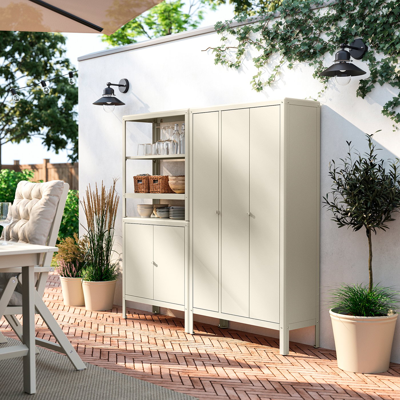 Kolbj&amp;Ouml;rn Shelving Unit With 2 Cabinets - Beige/outdoor Indoor 67 3/8x14 5/8x63 3/8 "