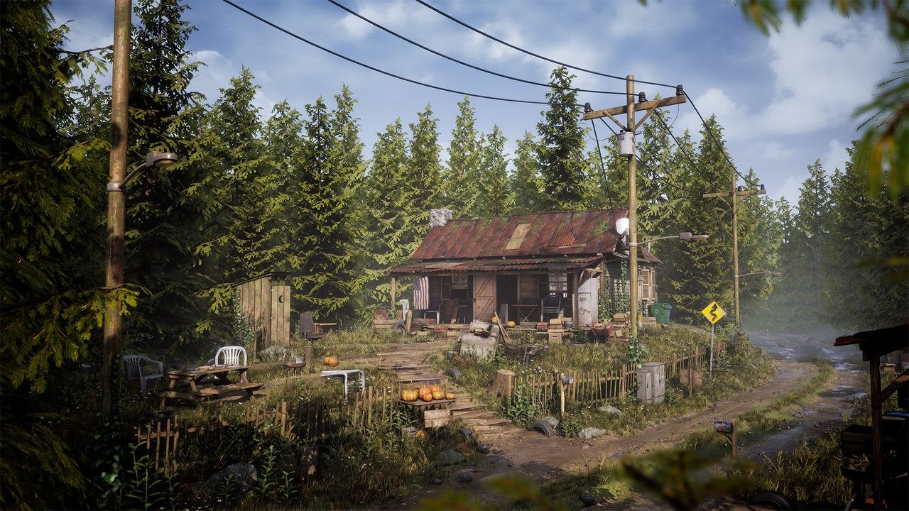 3D meshes for a rural mountain cabin in Unreal Engine 5
