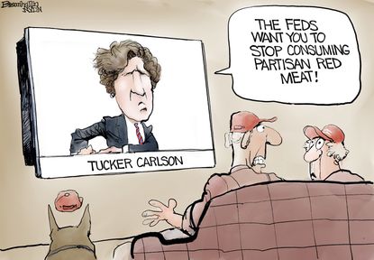 Political Cartoon U.S. tucker carlson fox news beef