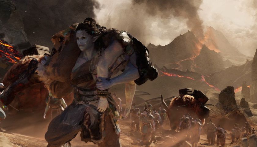 People fleeing a volcanic eruption