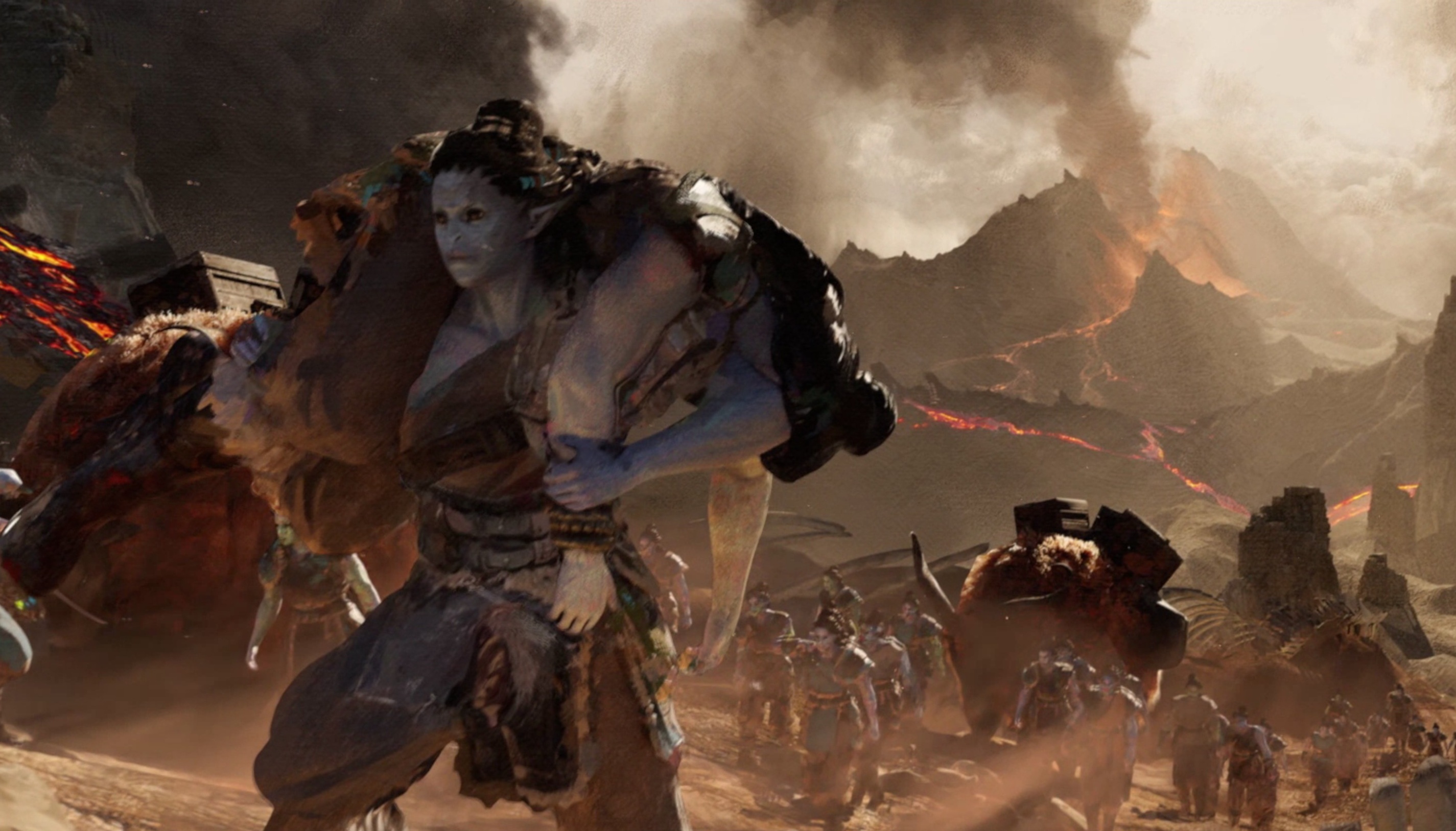 People fleeing a volcanic eruption