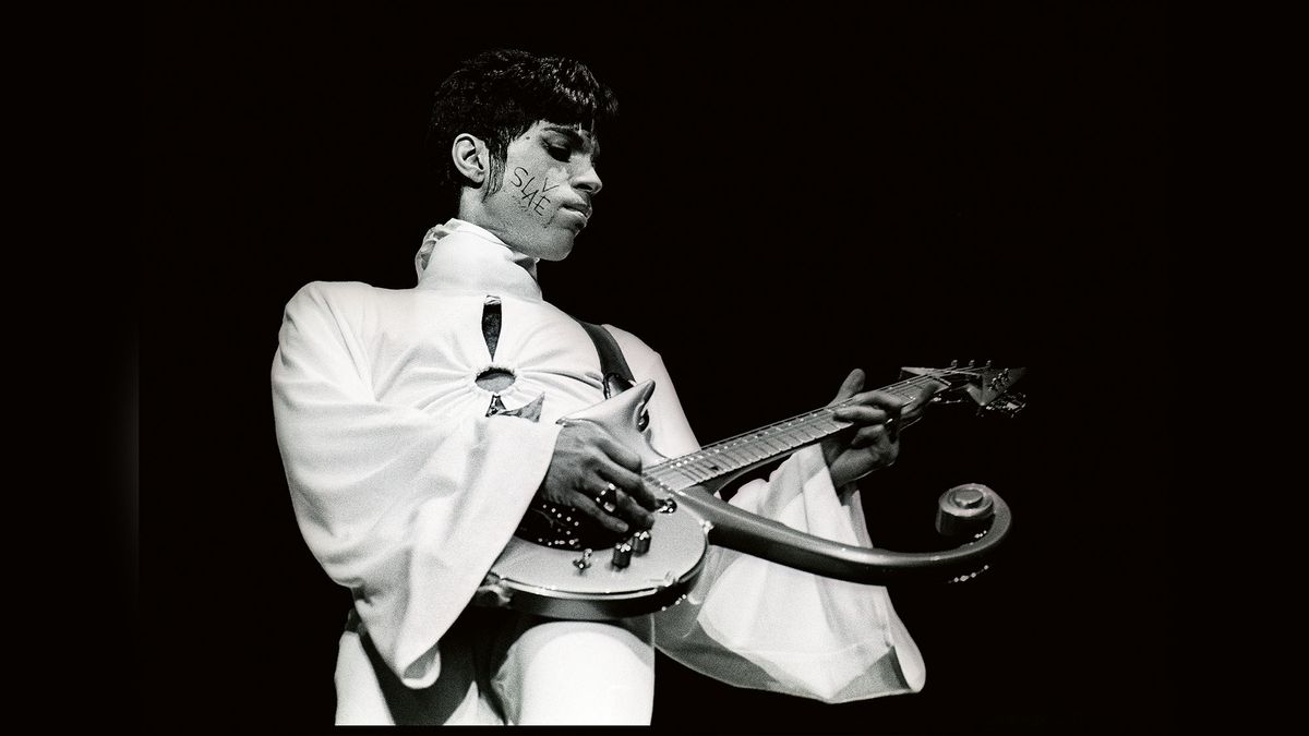 Singer Prince with his famous guitar 