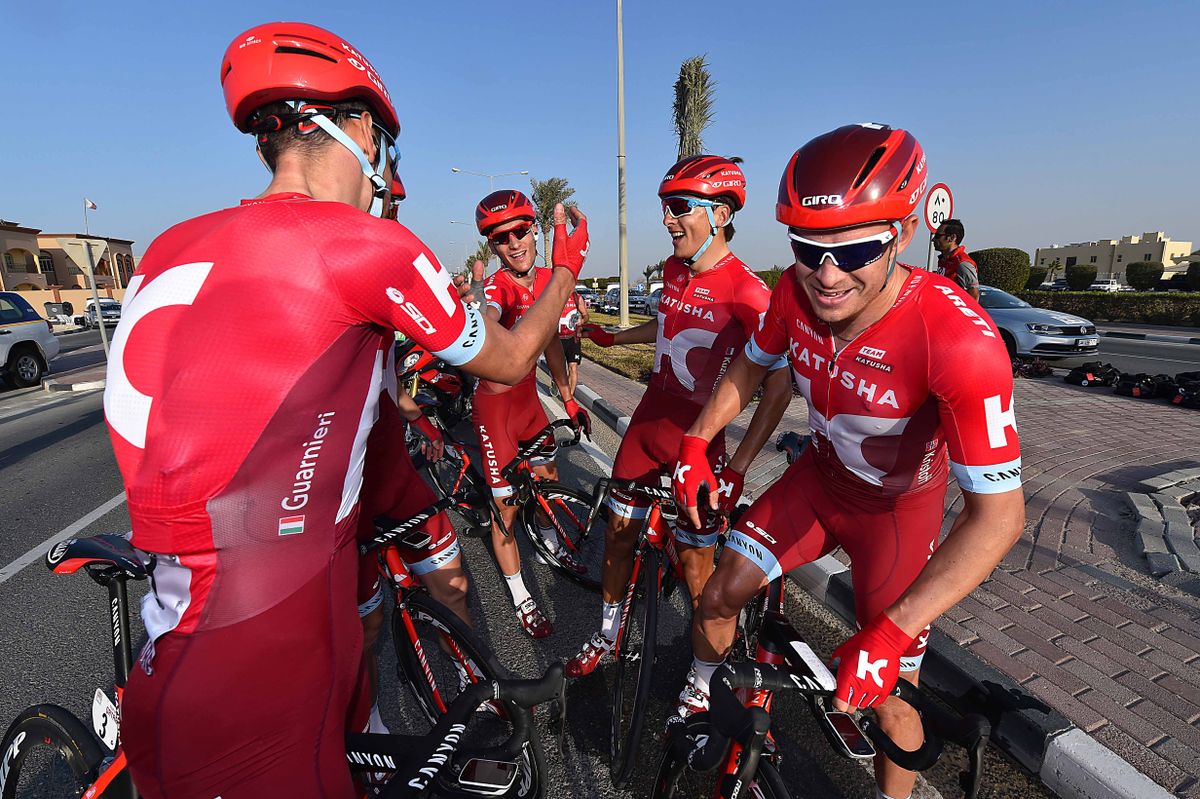 Katusha celebrate Kristoff's win