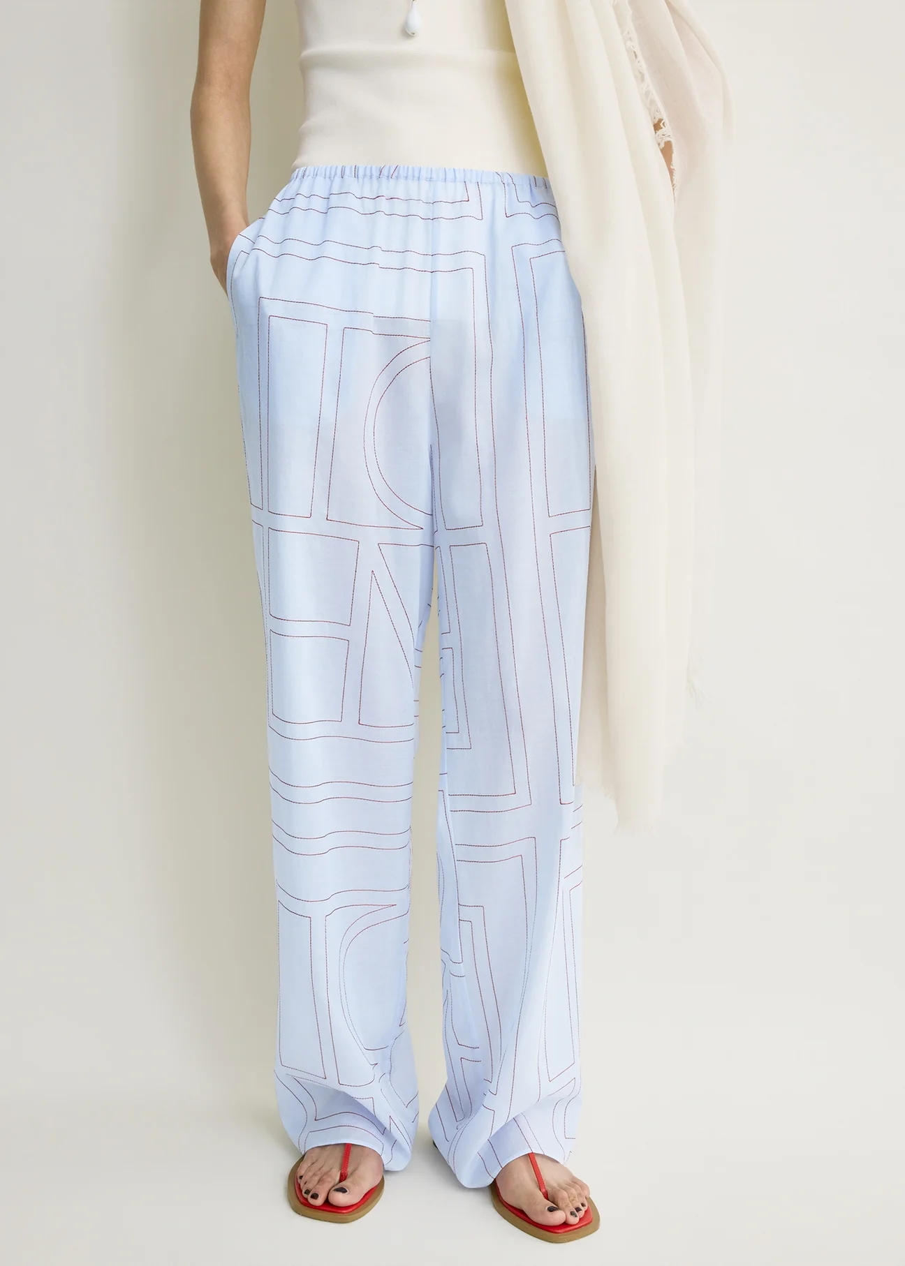 Monogram Cotton-Blend Pj Bottoms Sky - 30