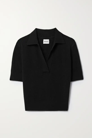 Khaite Shrunken Jo Cashmere-Blend Polo Shirt in black