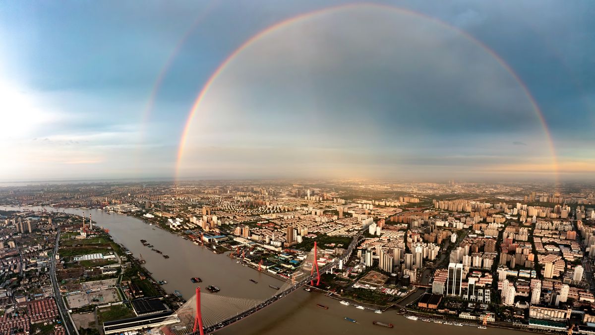 A double rainbow in Shanghai, China. 