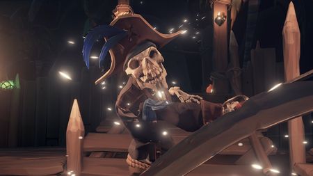 A Sea of Thieves player is locked in combat with a skeletal captain.