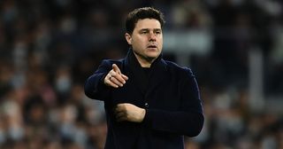 Chelsea target Mauricio Pochettino reacts during the UEFA Champions League Round Of Sixteen Leg Two match between Real Madrid and Paris Saint-Germain at Estadio Santiago Bernabeu on March 09, 2022 in Madrid, Spain