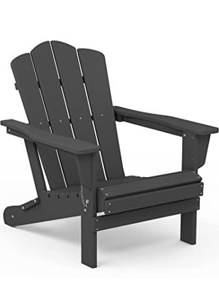 Kingyes Folding Adirondack Chair for Relaxing, Hdpe All-Weather Folding Adirondack Chair, Stackable, Arm Rest, Ergonomic, Grey