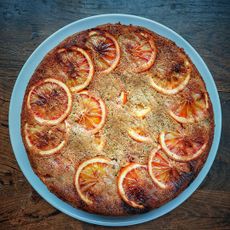 Charlie Hibbert at Thyme's orange, olive oil and almond upside down cake.