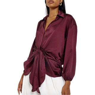 River Island Red Front Knot Satin Shirt 