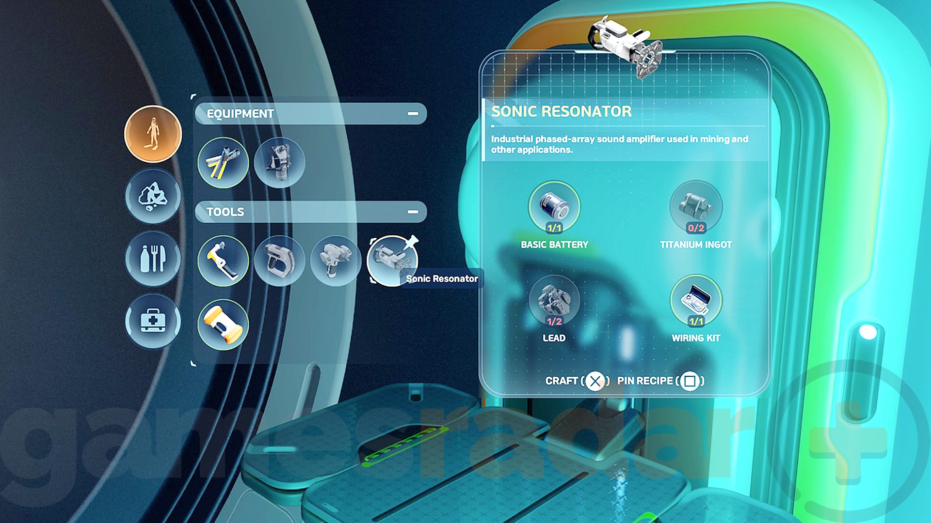 The Sonic Resonator crafting recipe in Subnautica 2