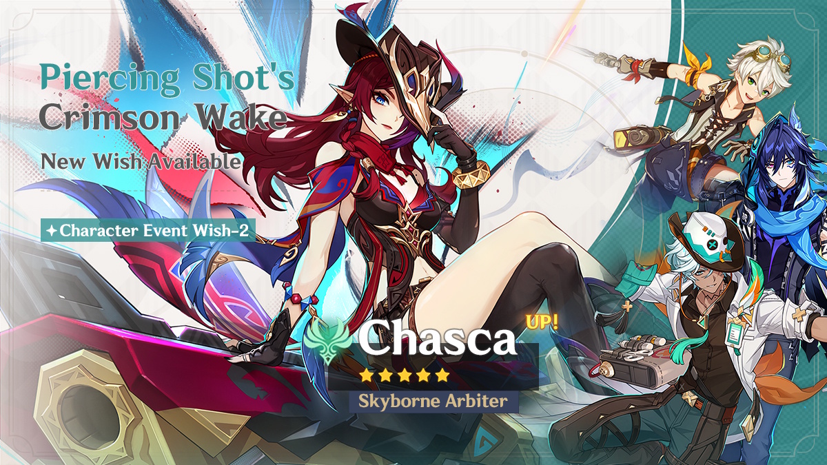 Genshin Impact banners - Chasca's banner in version 5.8 with Bennett, Ororon, and Ifa