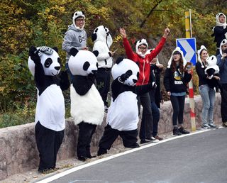 Chinese pandas cheer stage three of the 2014 Tour of Beijing