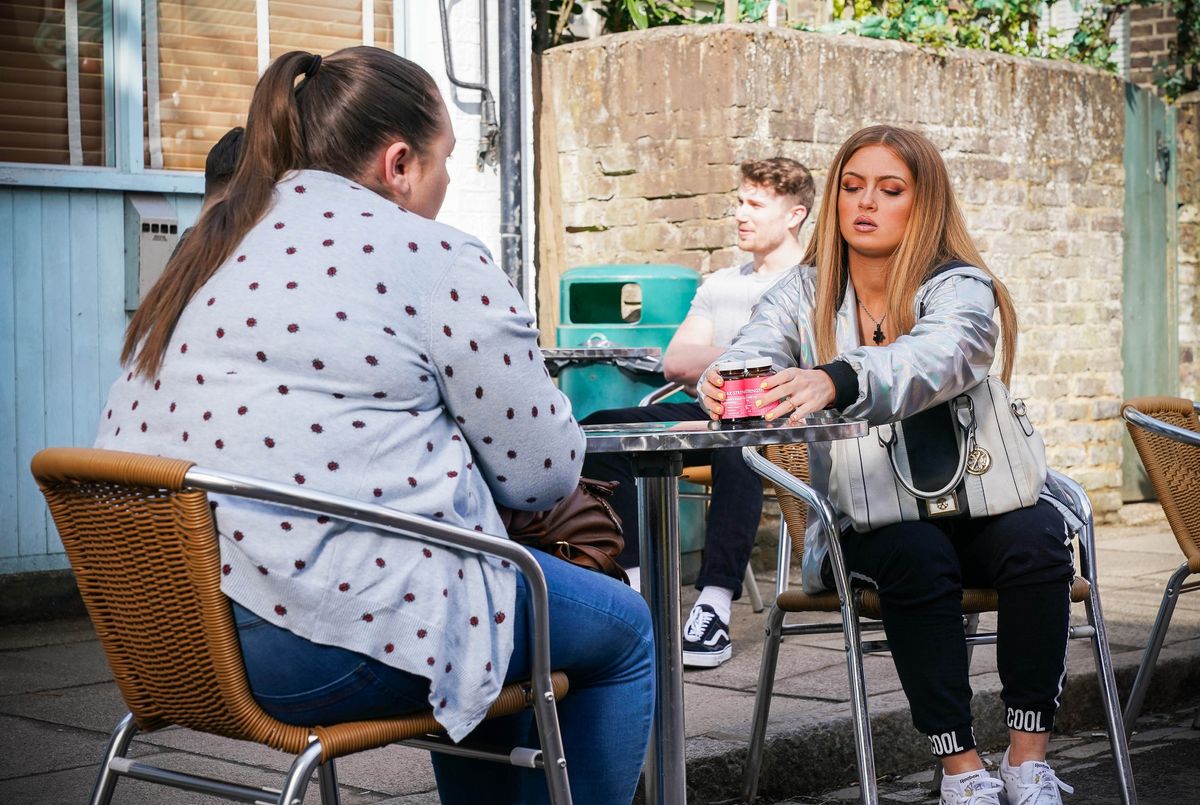 Tiffany Butcher Baker talks to Bernie Taylor in EastEnders