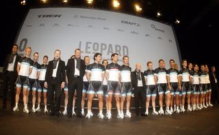 The Team Leopard-Trek riders and staff on stage