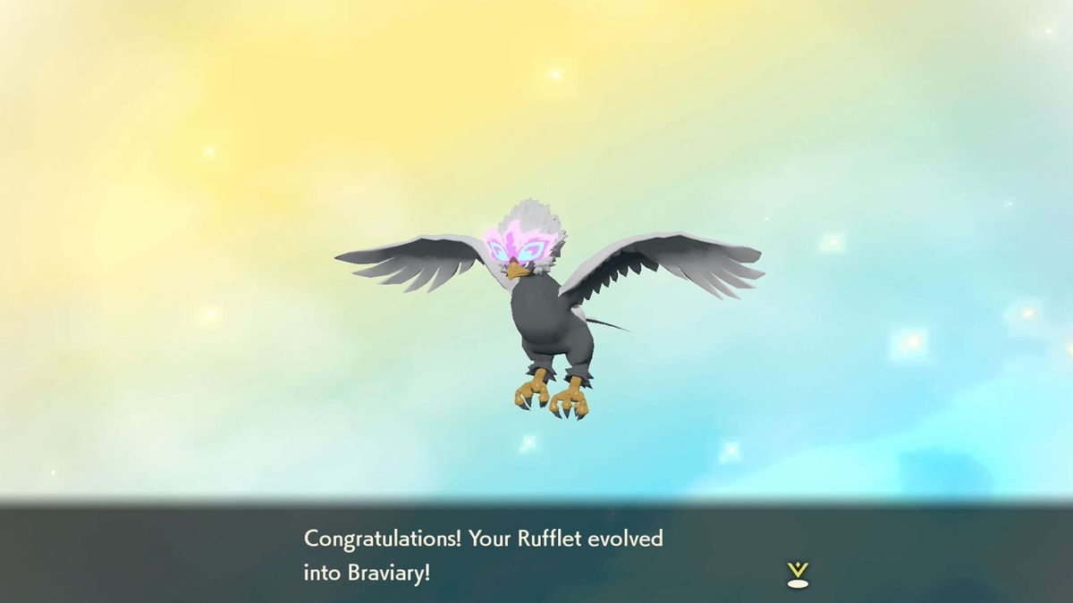 Evolving Rufflet in Braviary in Pokemon Legends: Arceus