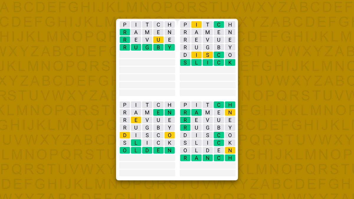 Quordle Daily Sequence answers for 1729 on a yellow background