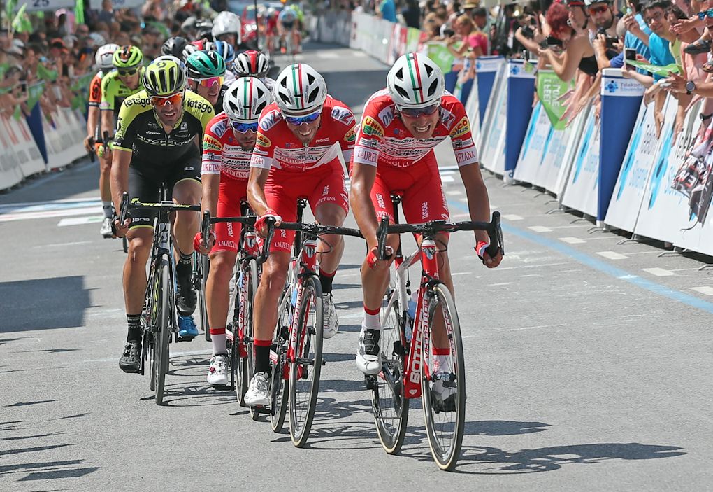 Fausto Masnada (Androni Giocattoli - Sidermec) on the front of the Slovenia peloton