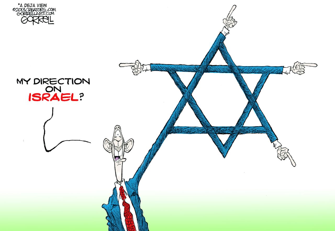 Obama cartoon U.S. President Obama direction on Israel