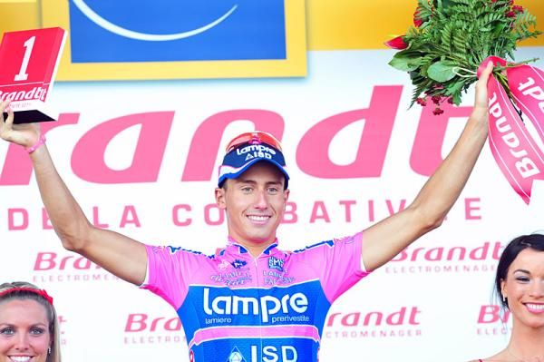 Adriano Malori (Lampre - ISD) on the podium for being stage six's most aggressive rider.
