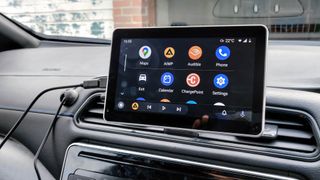 Intellidash+ showing Android Auto menu on a car dashboard