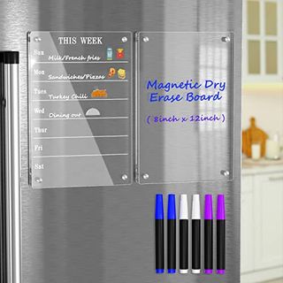  Clear Set of 2 Dry Erase Board Calendar and Memo for Refrigerator with 6 Dry Erase pens in blue, white and purple