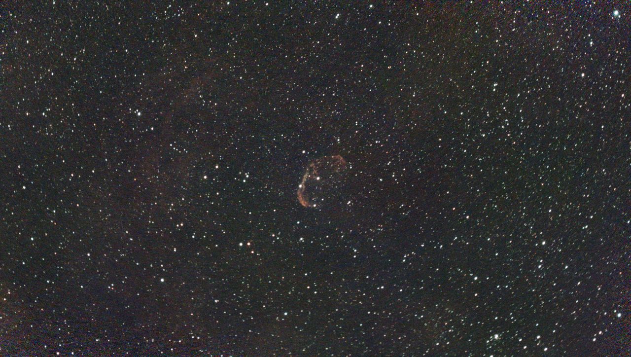 A photograph of the Crescent Nebula taken with the Dwarf III smart telescope, unprocessed