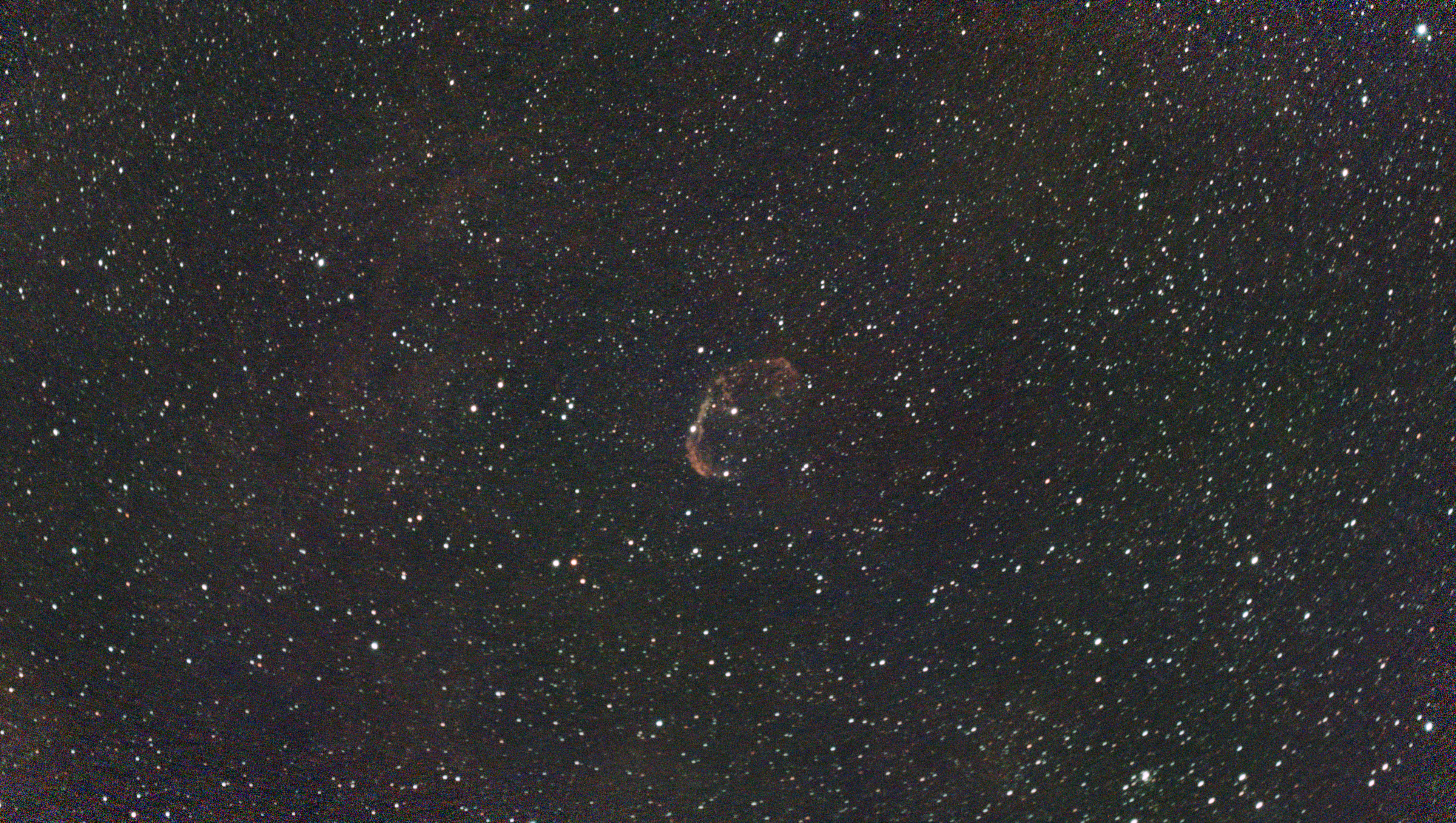 A photograph of the Crescent Nebula taken with the Dwarf III smart telescope, unprocessed