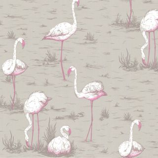Grey Wallpaper with pink flamingoes