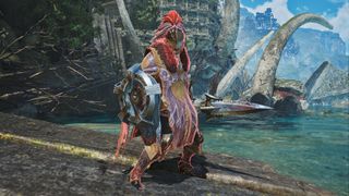 In-game screenshot of a player wearing Quematrice gear in Monster Hunter Wilds