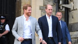 windsor, england may 18 l r prince harry and prince william, duke of cambridge embark on a walkabout ahead of the royal wedding of prince harry and meghan markle on may 18, 2018 in windsor, england photo by shaun botterillgetty images