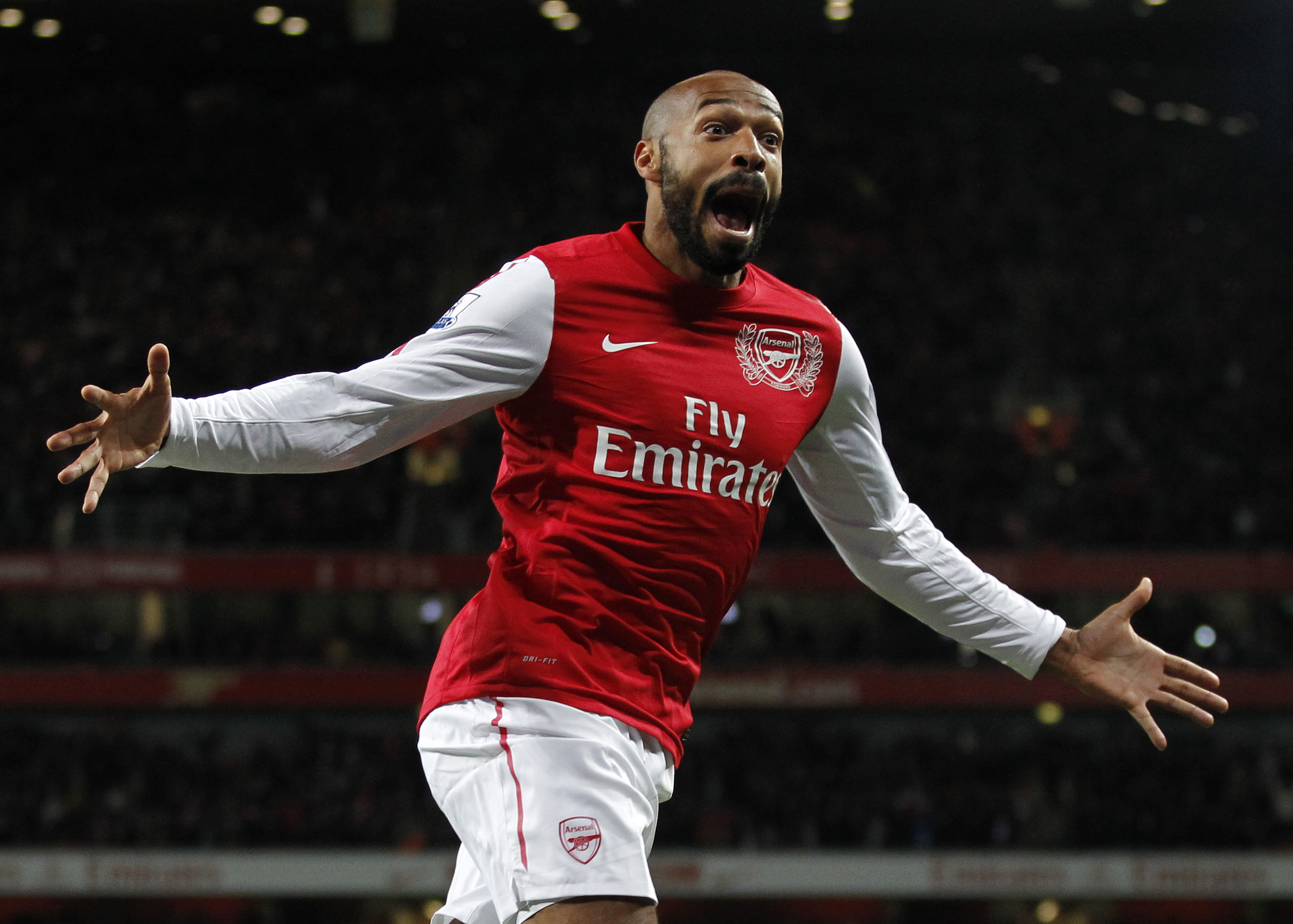 Thierry Henry, on loan from New York Red Bulls, scores for Arsenal against Leeds United in the FA Cup in January 2012.