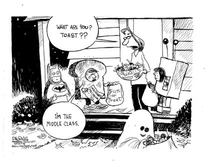 Political cartoon U.S. middle class Halloween costume