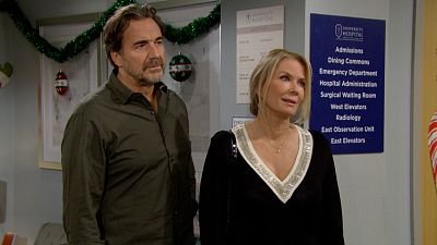 Ridge (Thorsten Kaye) and Brooke (Katherine Kelly Lang) look concerned in The Bold and the Beautiful