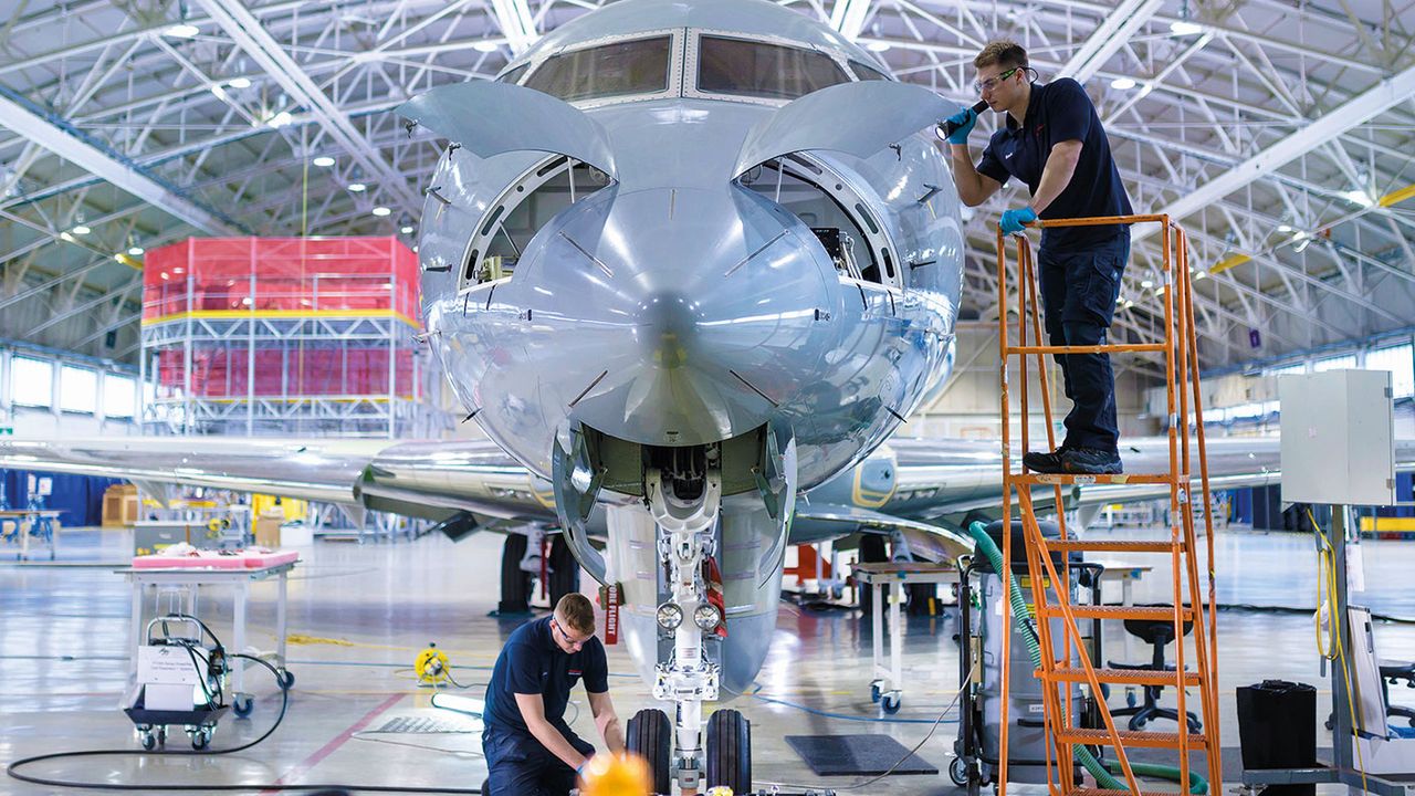 Raytheon Sentinel aircraft being worked on