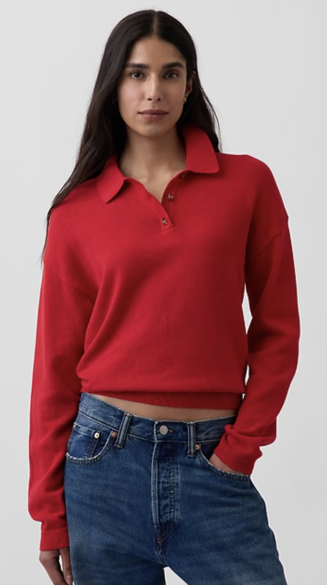 Gap, 100% Cotton Relaxed Polo Sweater