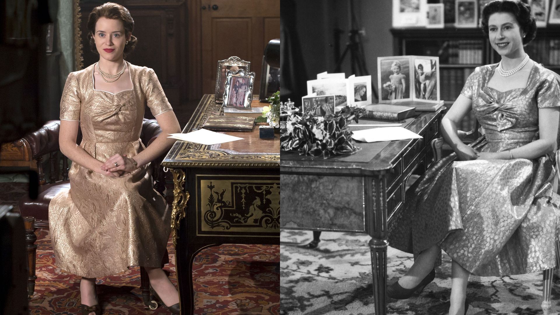 Dress, Fashion, Classic, Sitting, Textile, Formal wear, Fashion design, Furniture, Gown, Vintage clothing,