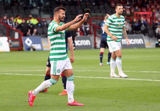 Albian Ajeti celebrates his third Celtic goal