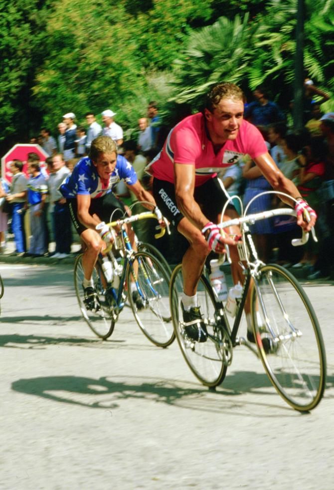 1984 Worlds: Dag Otto Lauritzen (Norway) leads defending champion Greg LeMond (USA)