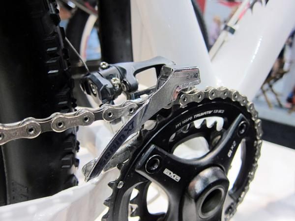 Chain stay-mounted front derailleurs on Rocky Mountain's newest Element full-suspension bikes should yield better shifting throughout the travel range.