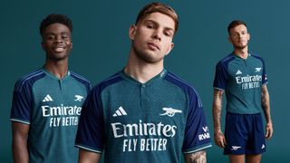 Arsenal stars model the 2023/24 third shirt